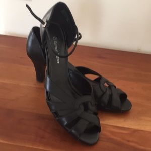 Leather black high heels size 8